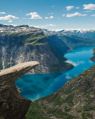 Trolltunga hike in Norway with view of the Ringedalsvatnet lake