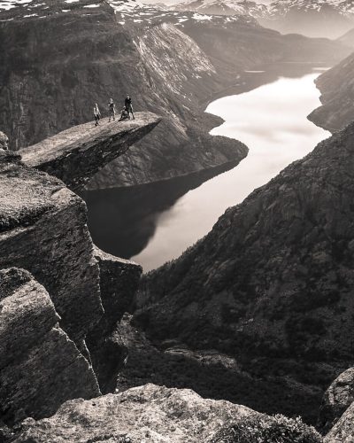 Footer background photo of Trolltunga in Black and white